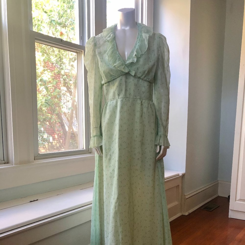 70's vintage prairie dress cottagecore maxi & sheer jacket Lorrie Deb M L